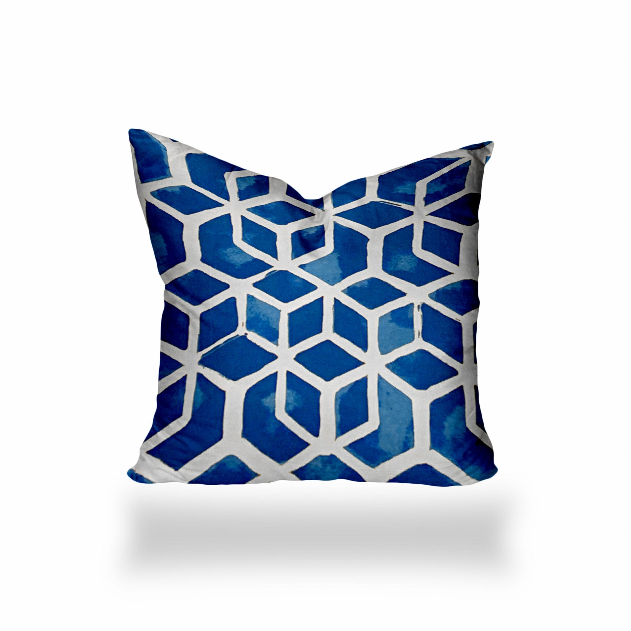 12" X 12" Blue And White Zippered Geometric Throw Indoor Outdoor Pillow Cover