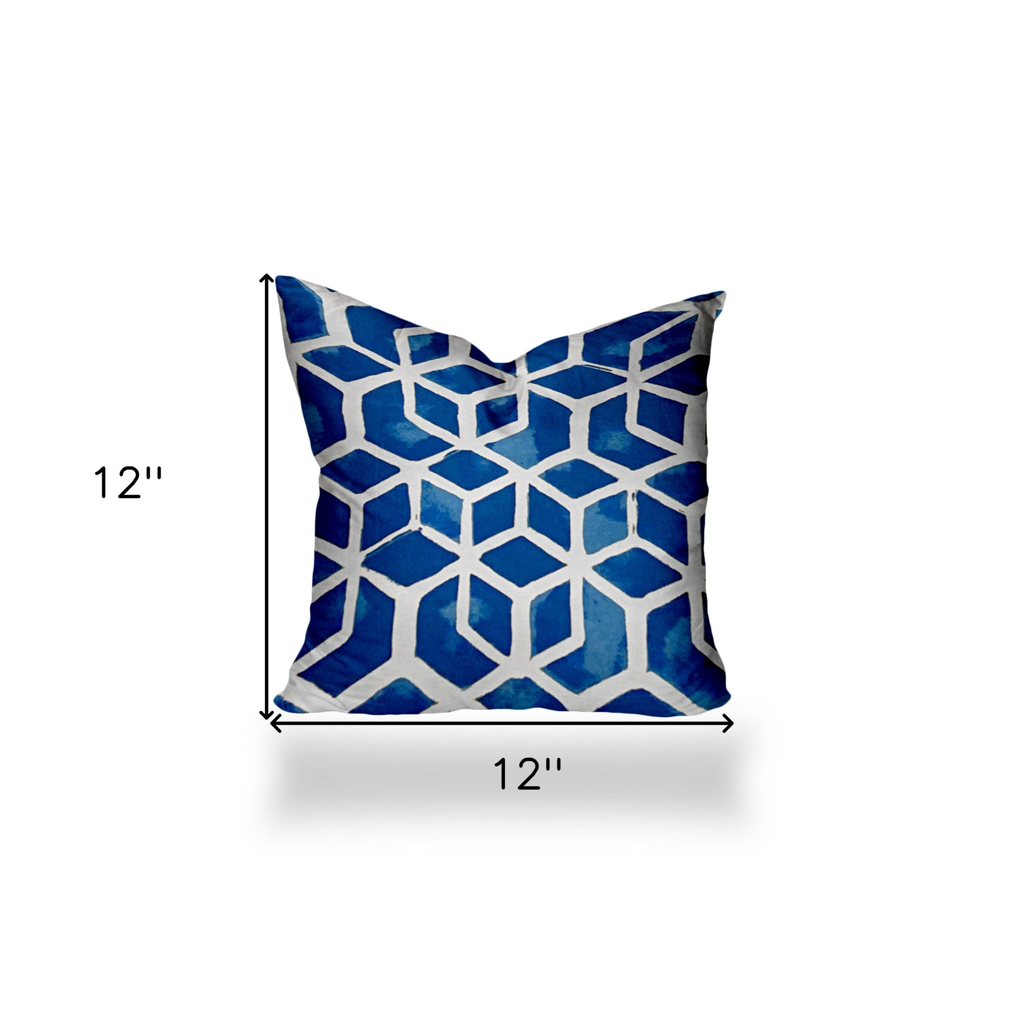 12" X 12" Blue And White Zippered Geometric Throw Indoor Outdoor Pillow Cover