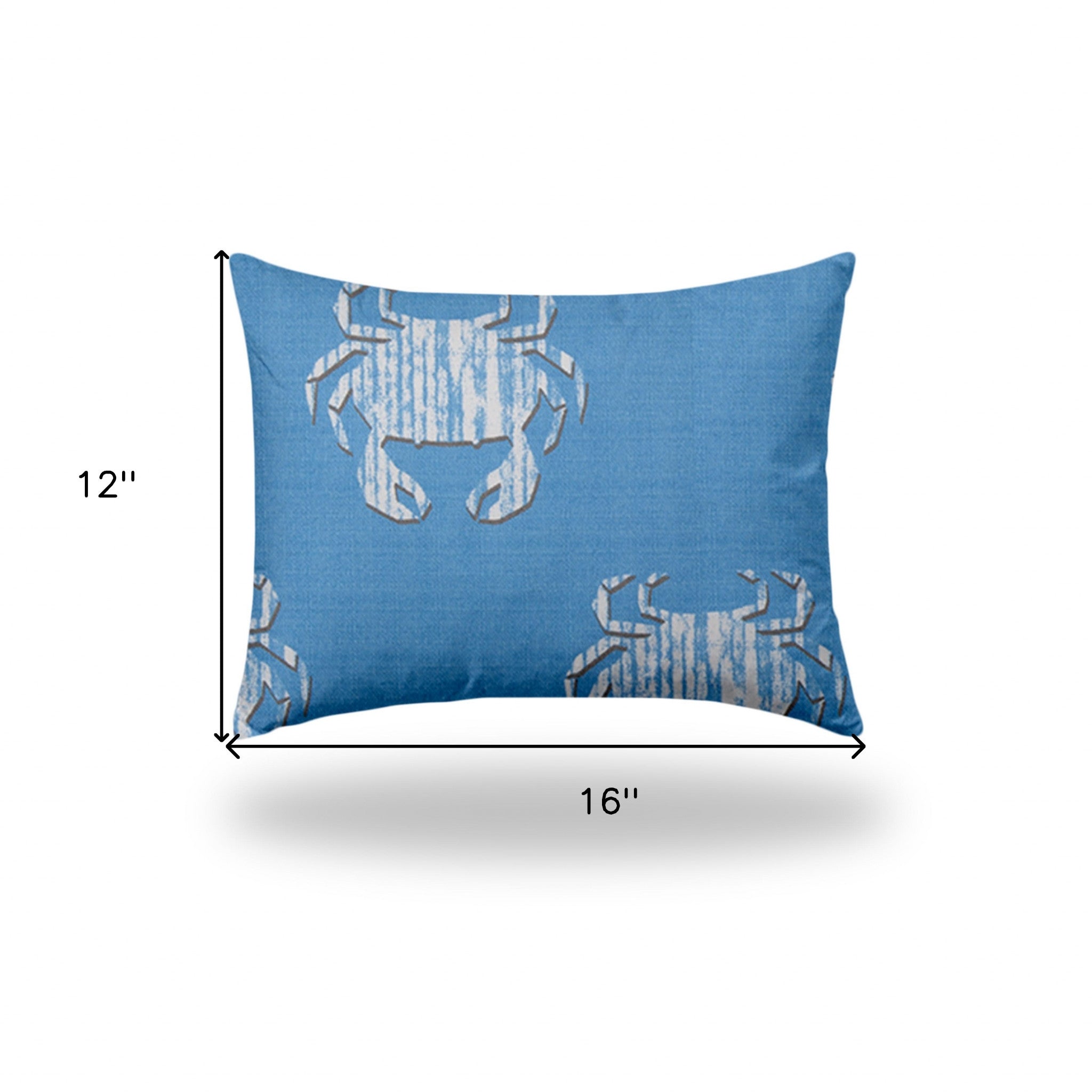 12" X 16" Blue And White Crab Zippered Coastal Lumbar Indoor Outdoor Pillow