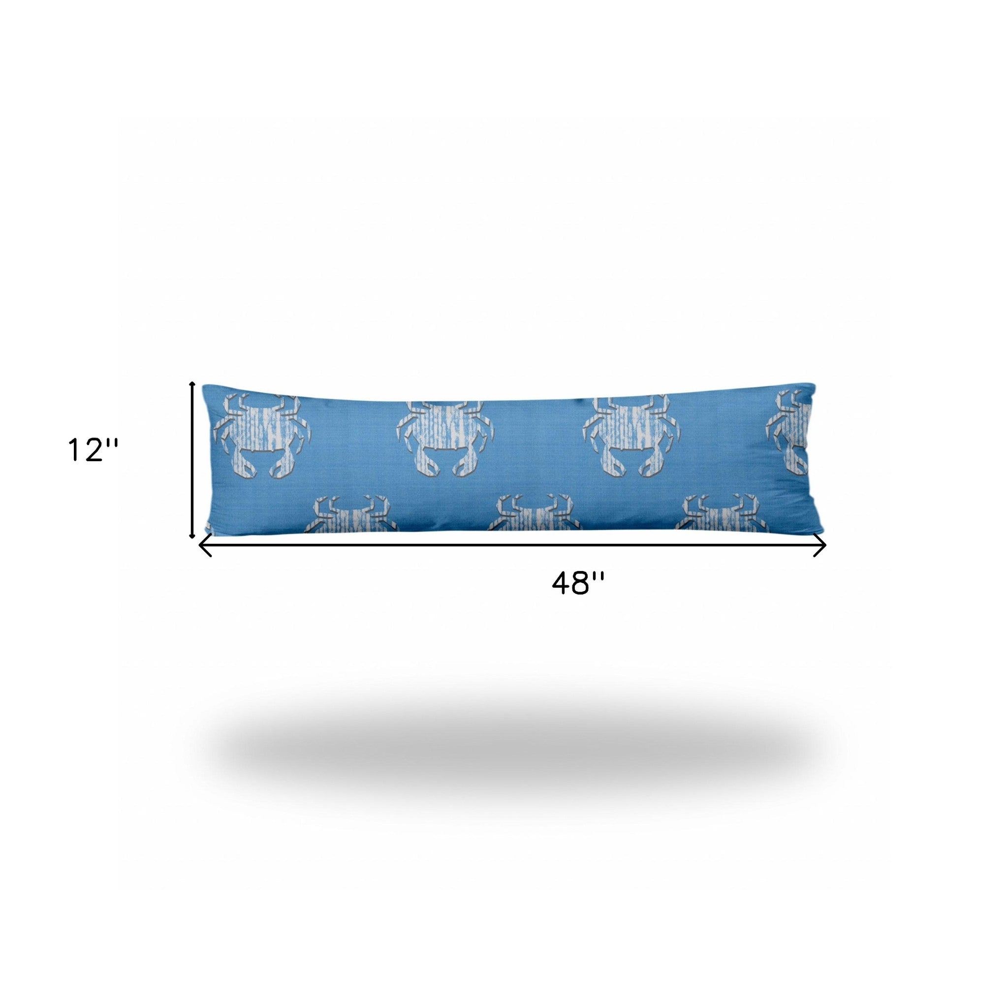 12" X 48" Blue And White Crab Enveloped Lumbar Indoor Outdoor Pillow Cover