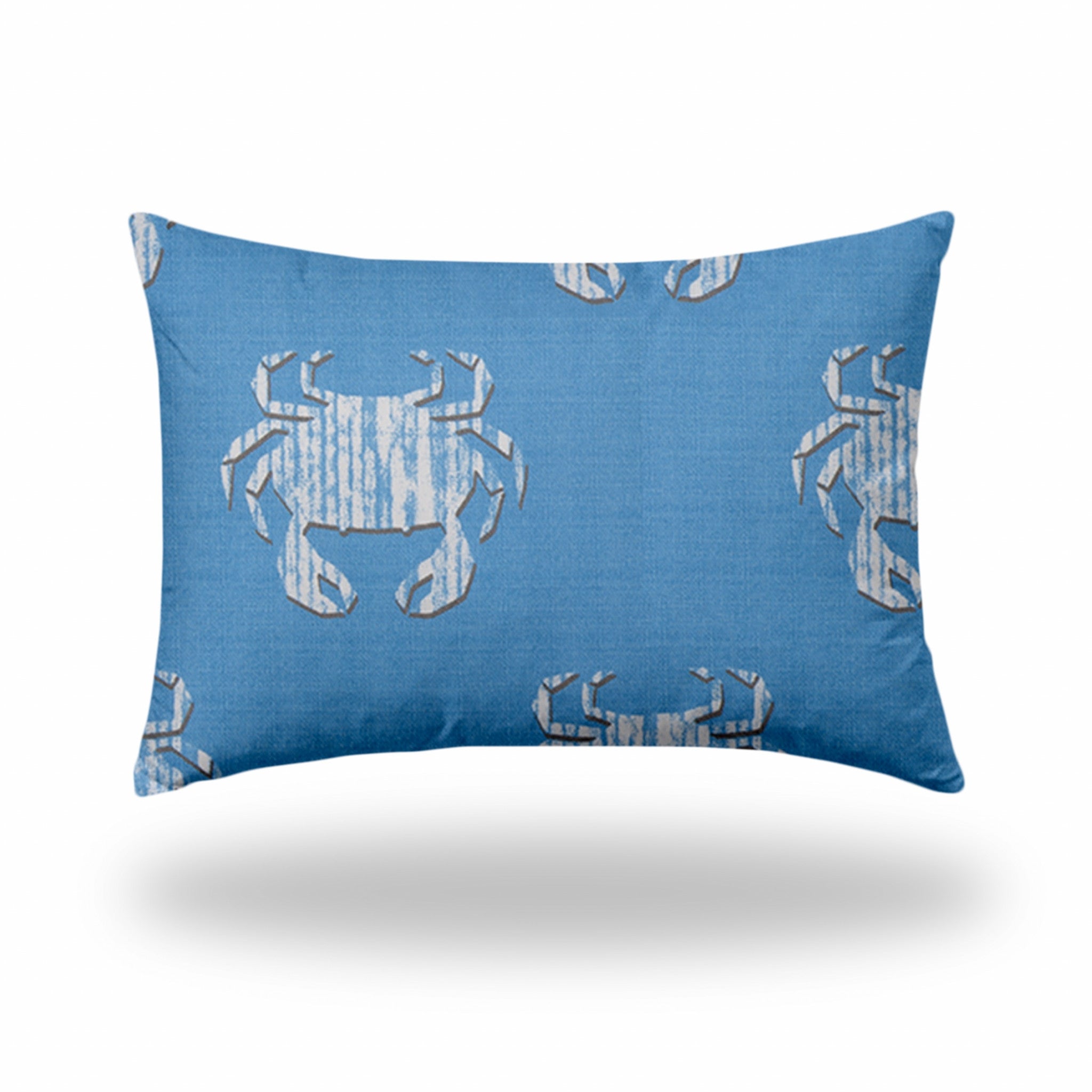 14" X 20" Blue And White Crab Enveloped Lumbar Indoor Outdoor Pillow Cover