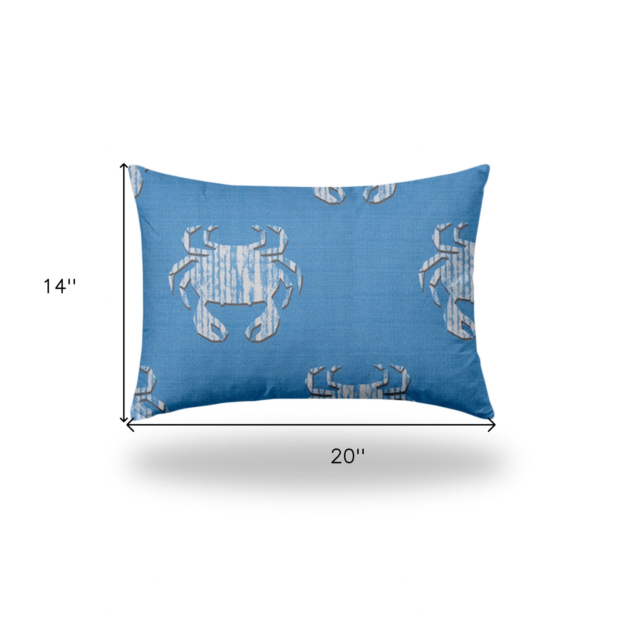 14" X 20" Blue And White Crab Enveloped Coastal Lumbar Indoor Outdoor Pillow