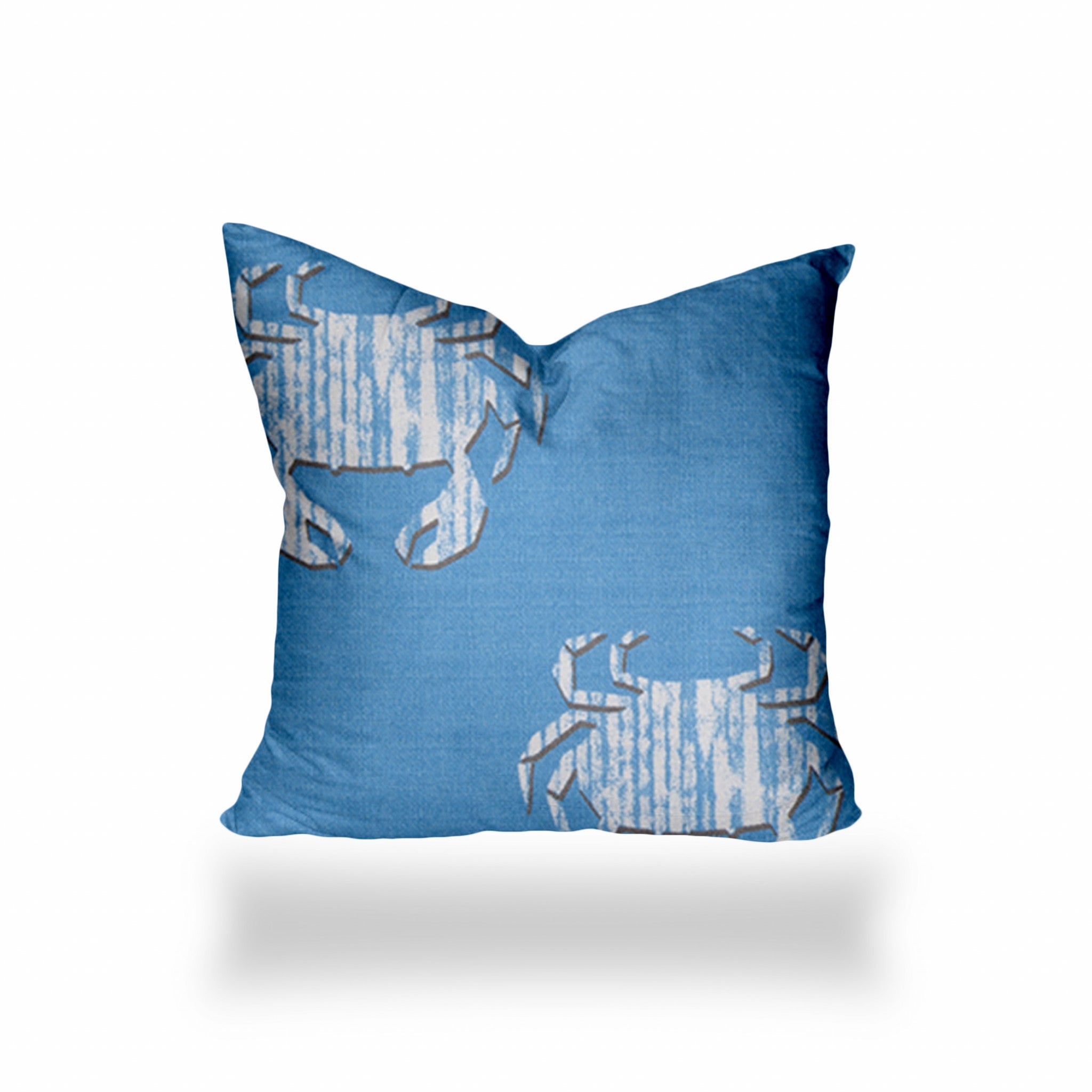 12" Blue and White Crab Crab Coastal Indoor Outdoor Throw Pillow