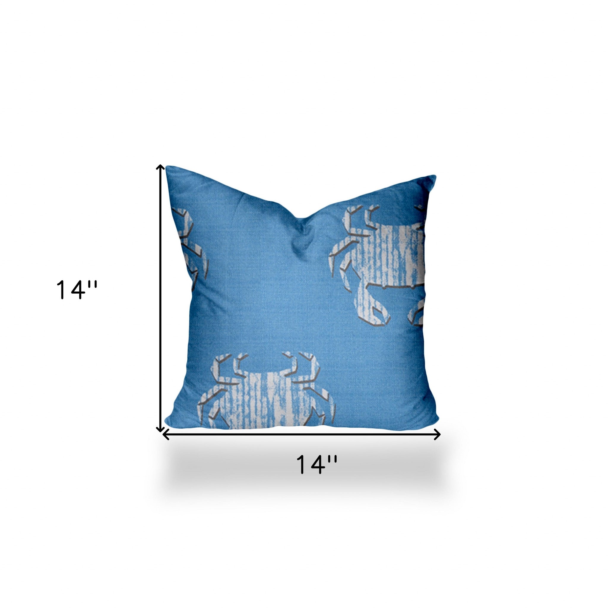 14" X 14" Blue And White Crab Enveloped Coastal Throw Indoor Outdoor Pillow Cover