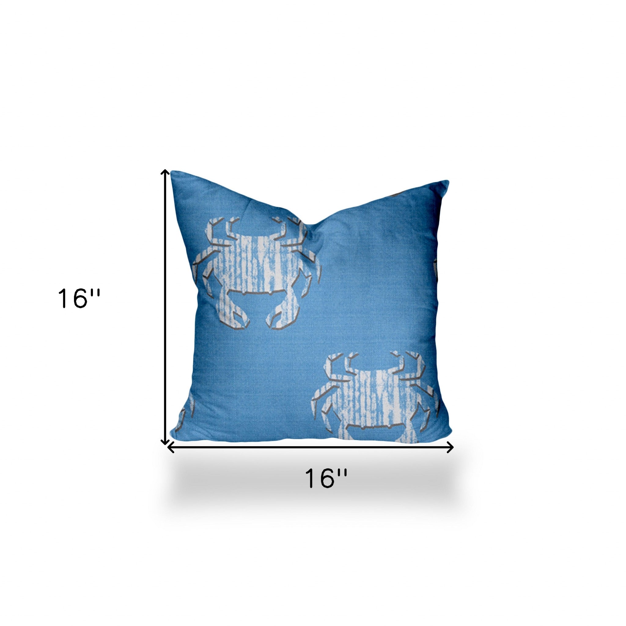 16" X 16" Blue And White Crab Enveloped Coastal Throw Indoor Outdoor Pillow Cover