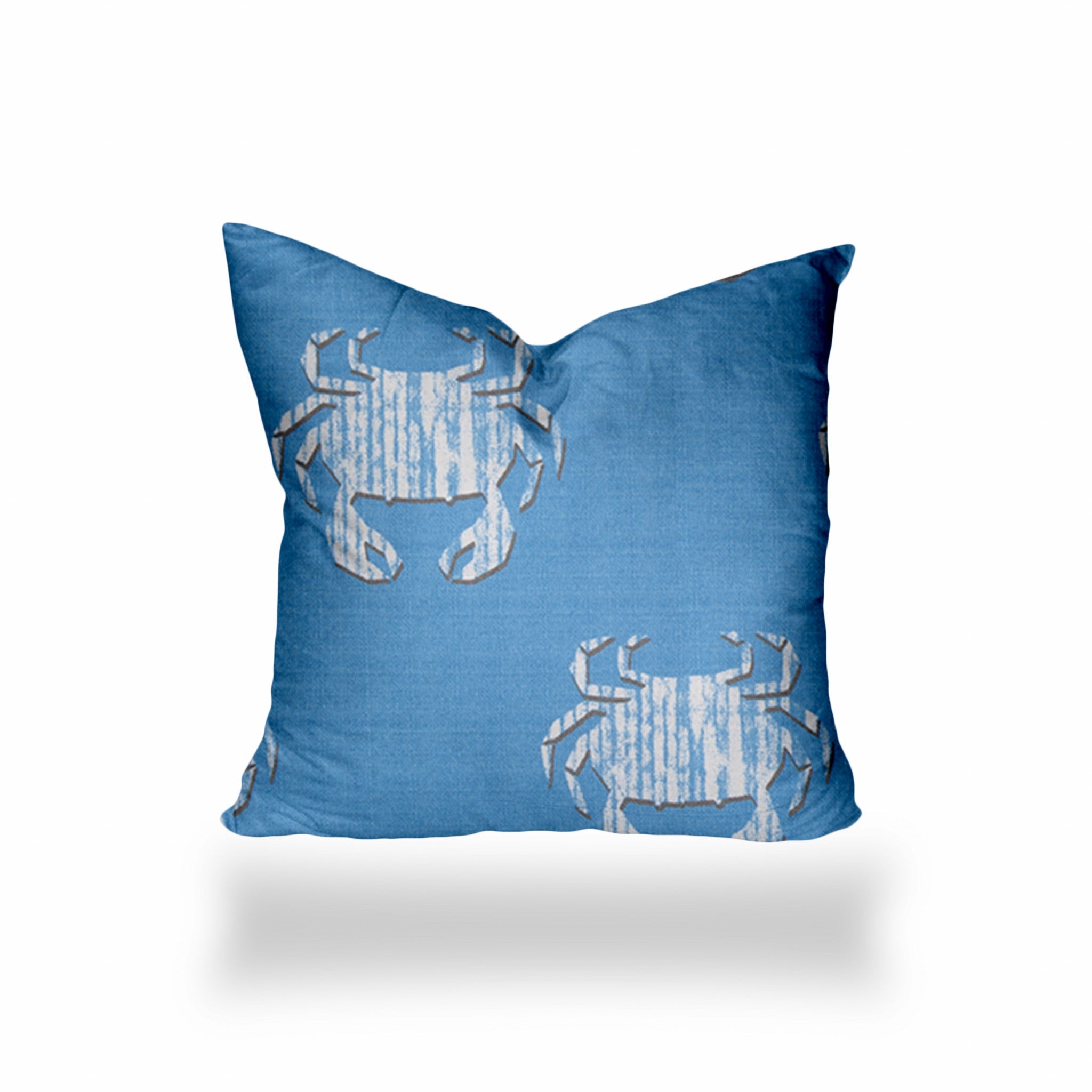 16" X 16" Blue And White Crab Zippered Coastal Throw Indoor Outdoor Pillow Cover