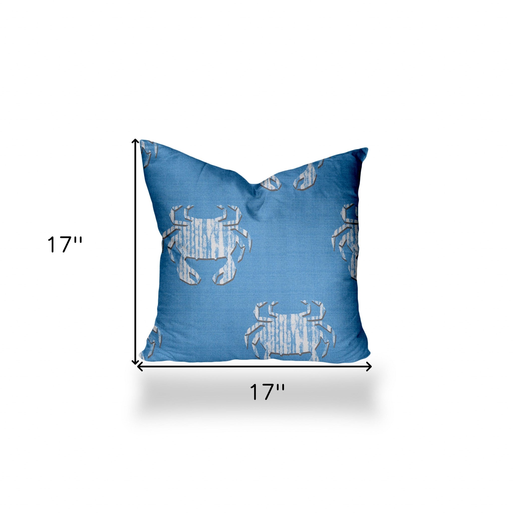 17" X 17" Blue And White Crab Enveloped Coastal Throw Indoor Outdoor Pillow Cover