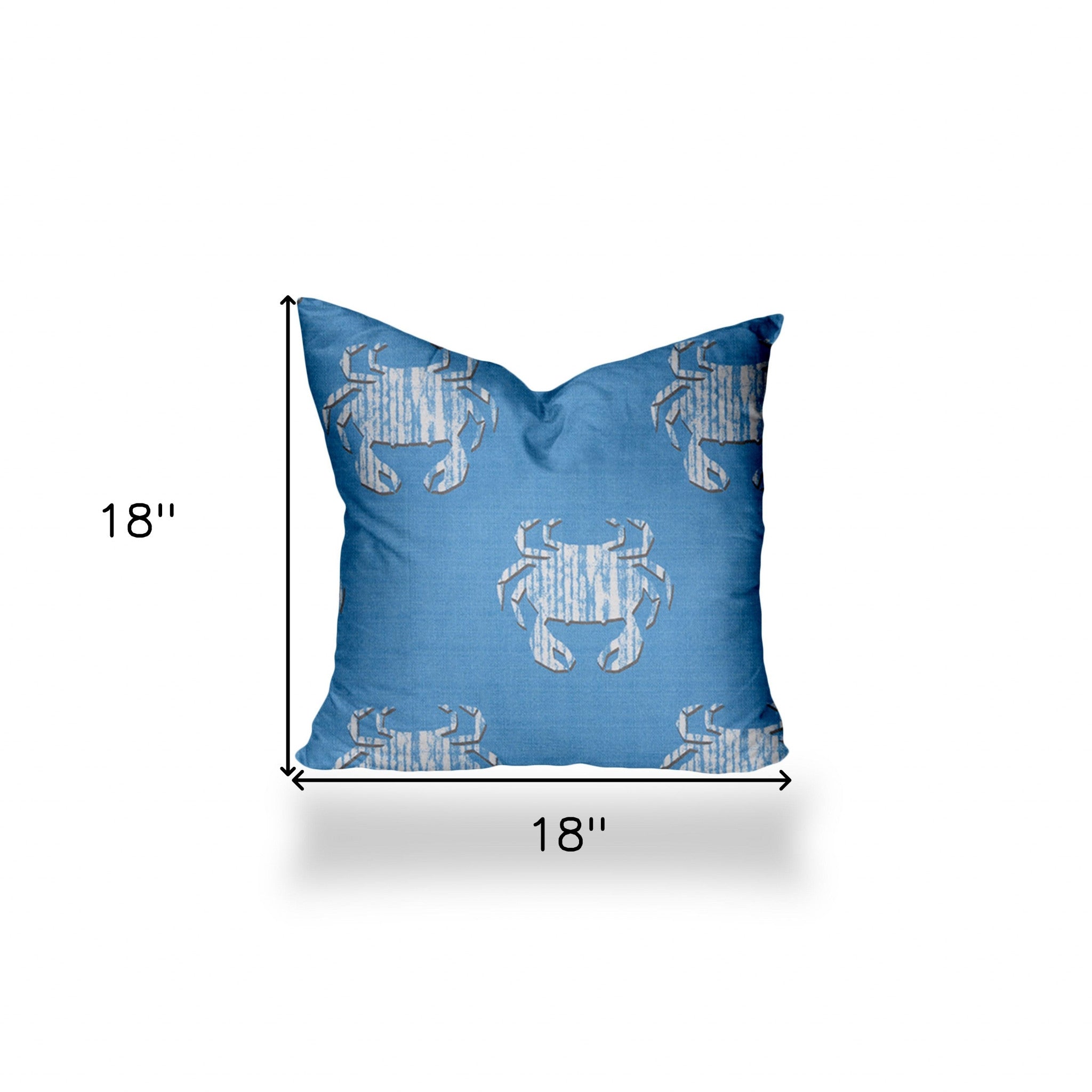 18" X 18" Blue And White Crab Enveloped Coastal Throw Indoor Outdoor Pillow