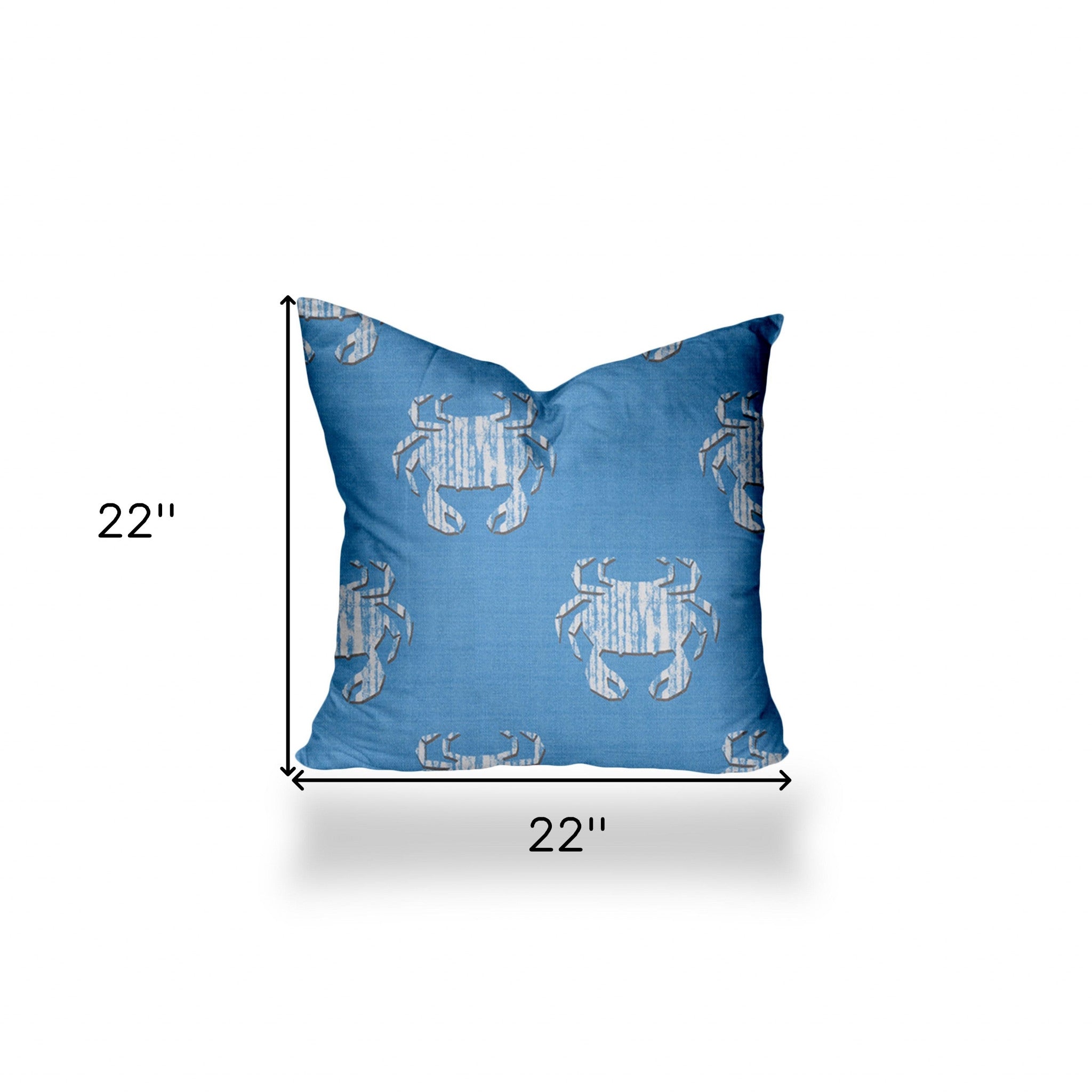 22" X 22" Blue And White Crab Enveloped Coastal Throw Indoor Outdoor Pillow Cover