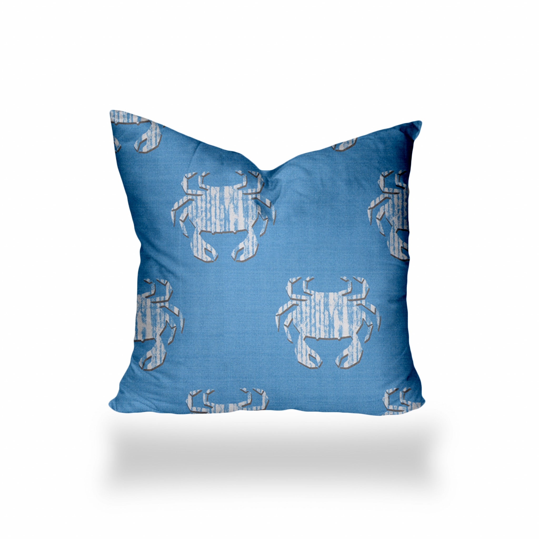 22" X 22" Blue And White Crab Enveloped Coastal Throw Indoor Outdoor Pillow