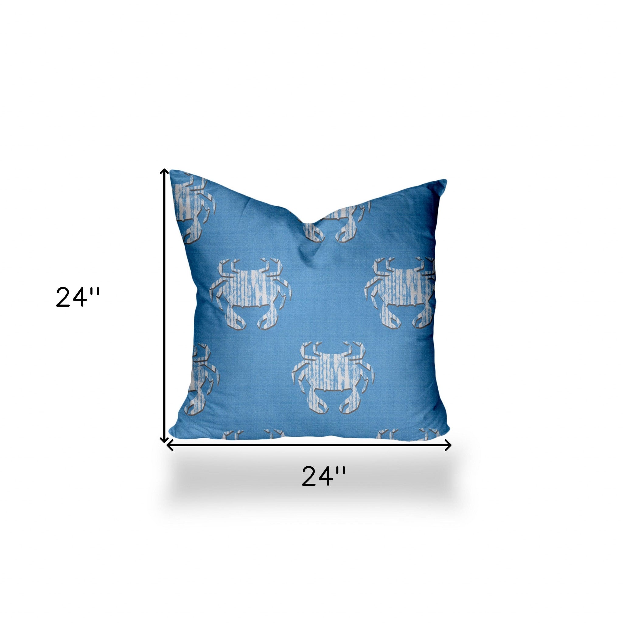 24" X 24" Blue And White Crab Zippered Coastal Throw Indoor Outdoor Pillow Cover