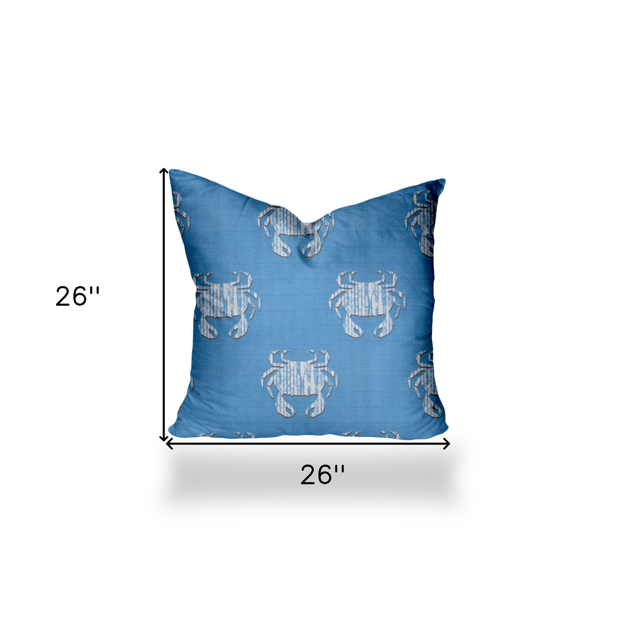 26" X 26" Blue And White Crab Zippered Coastal Throw Indoor Outdoor Pillow