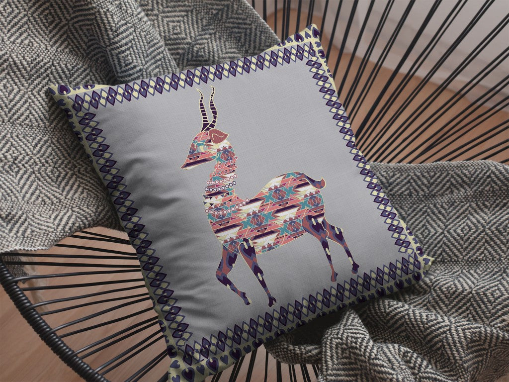 16" Purple Cream Boho Deer Zippered Suede Throw Pillow