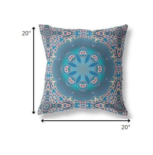 18” Blue Pink Jewel Indoor Outdoor Zippered Throw Pillow