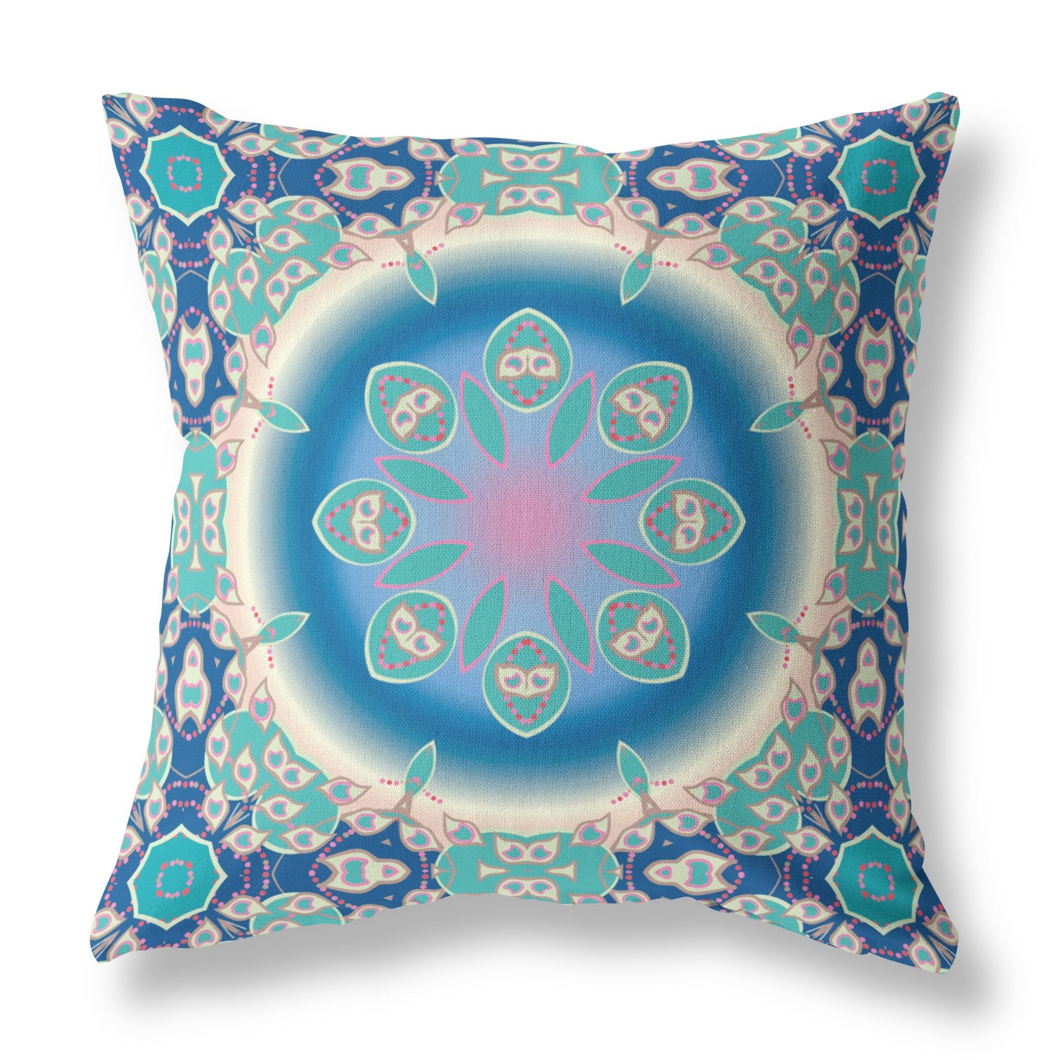 18” Blue Turquoise Jewel Indoor Outdoor Zippered Throw Pillow