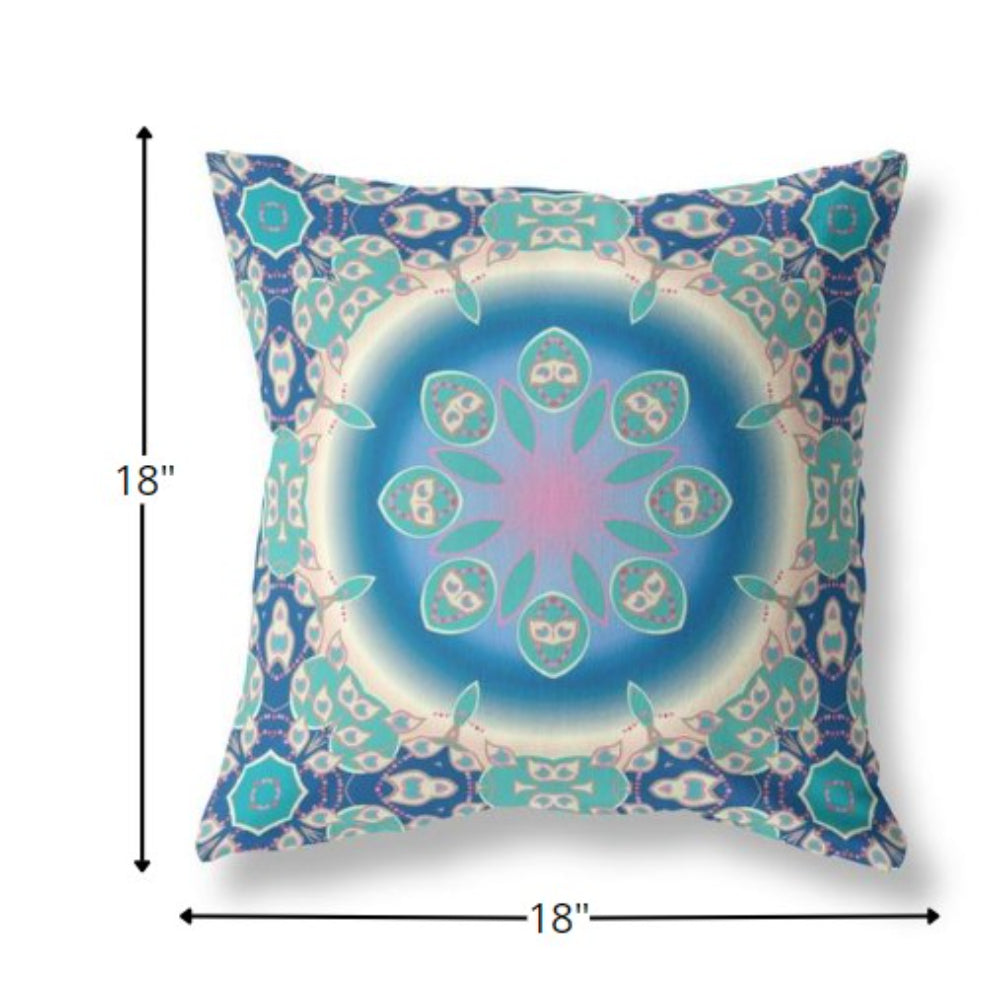 18” Blue Turquoise Jewel Indoor Outdoor Zippered Throw Pillow