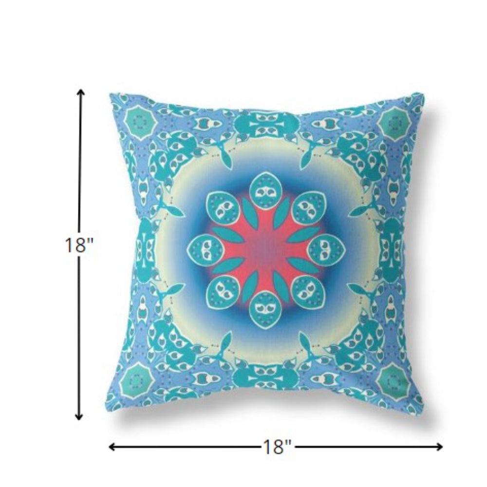 18” Turquoise Pink Jewel Indoor Outdoor Zippered Throw Pillow