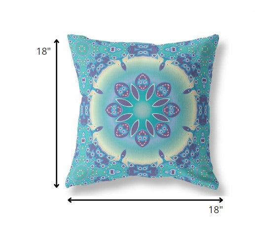 18” Green Blue Jewel Indoor Outdoor Zippered Throw Pillow