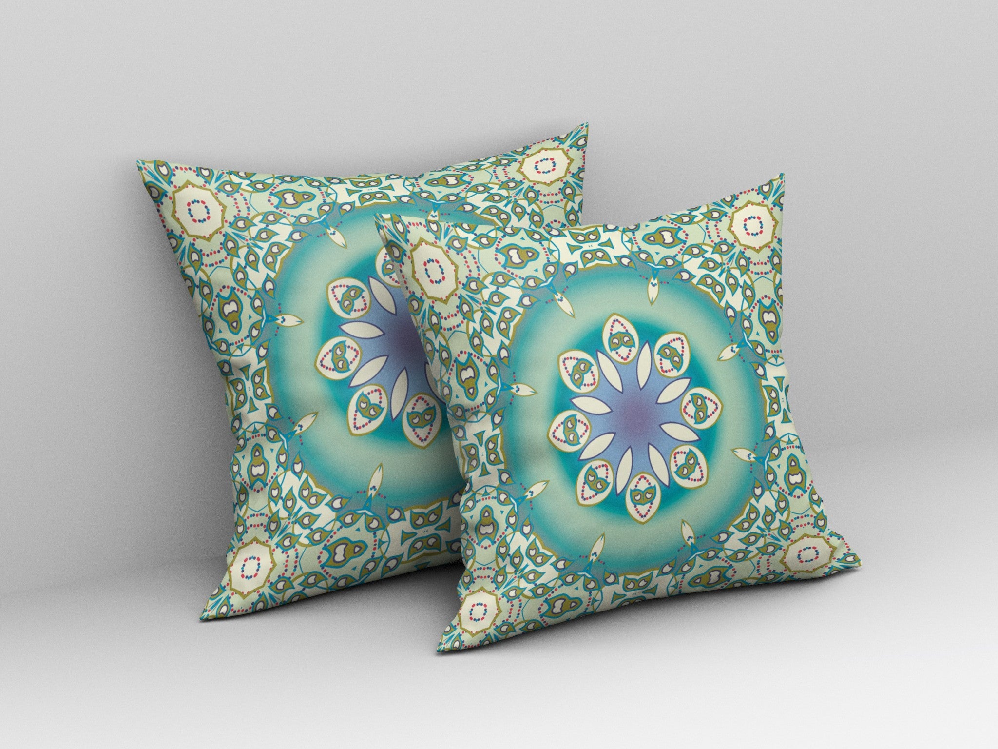 18” Turquoise Olive Jewel Indoor Outdoor Zippered Throw Pillow