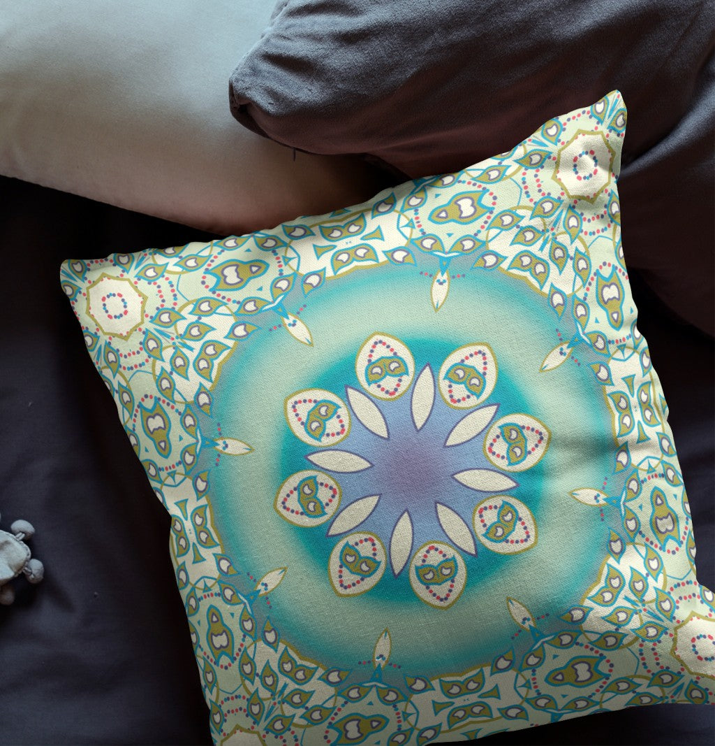 18” Turquoise Olive Jewel Indoor Outdoor Zippered Throw Pillow