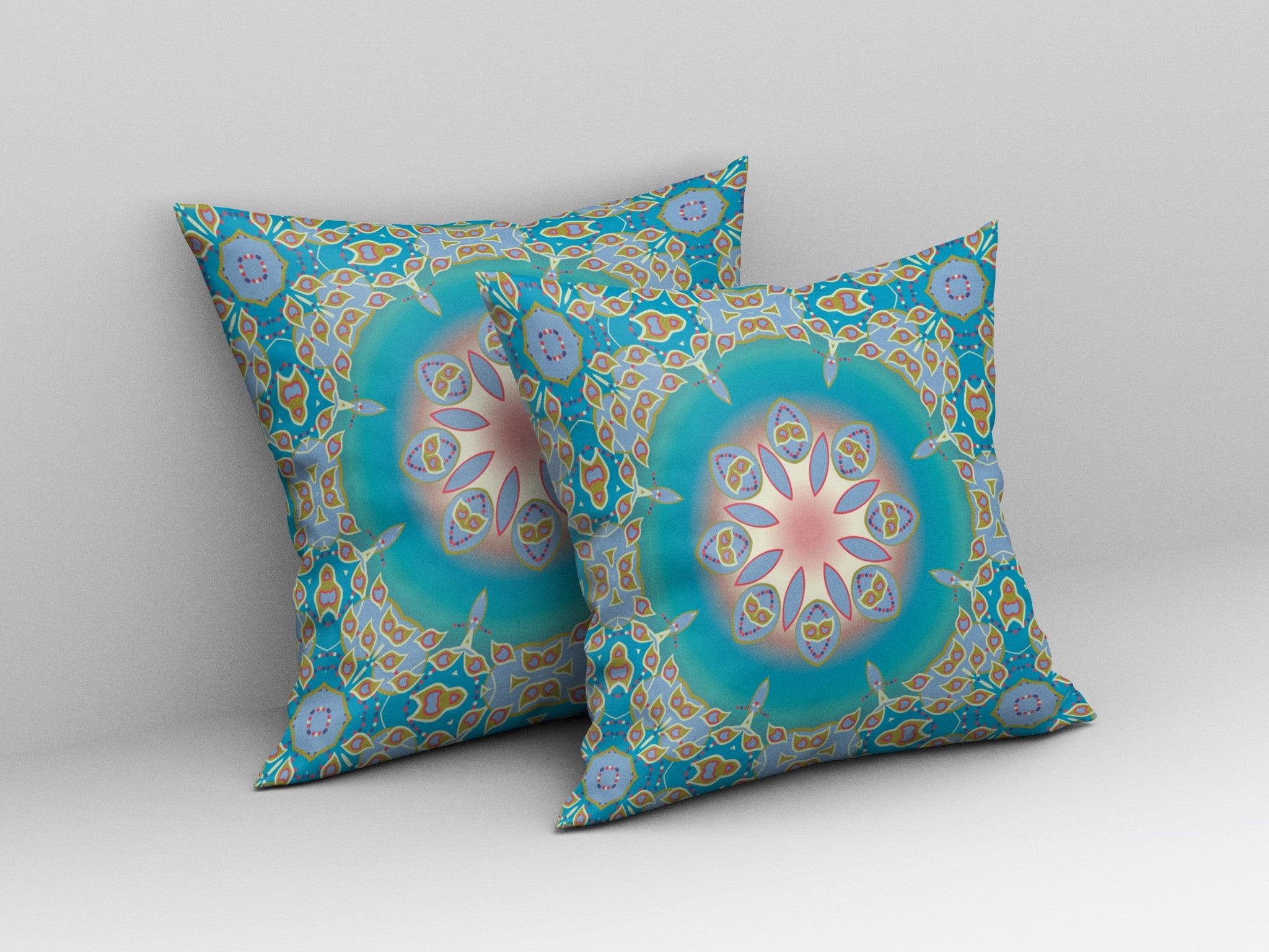 16” Blue Gold Jewel Indoor Outdoor Zippered Throw Pillow