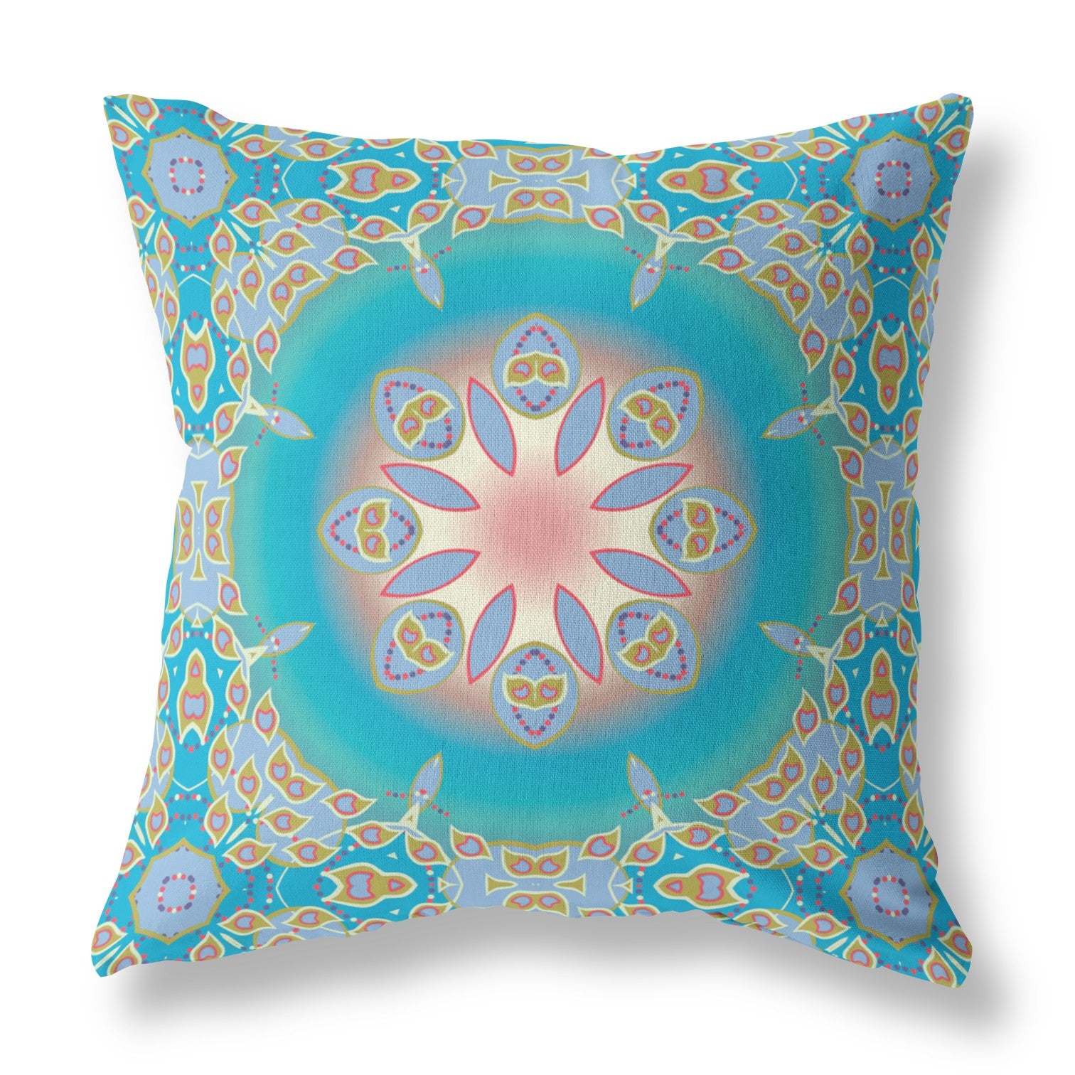 18” Blue Gold Jewel Indoor Outdoor Zippered Throw Pillow