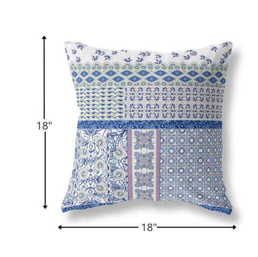 18” Blue Lavender White Patch Indoor Outdoor Zippered Throw Pillow