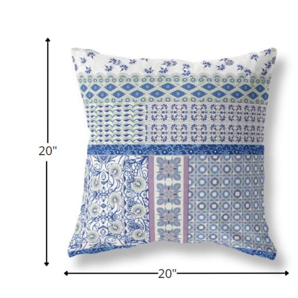 18” Blue Lavender White Patch Indoor Outdoor Zippered Throw Pillow