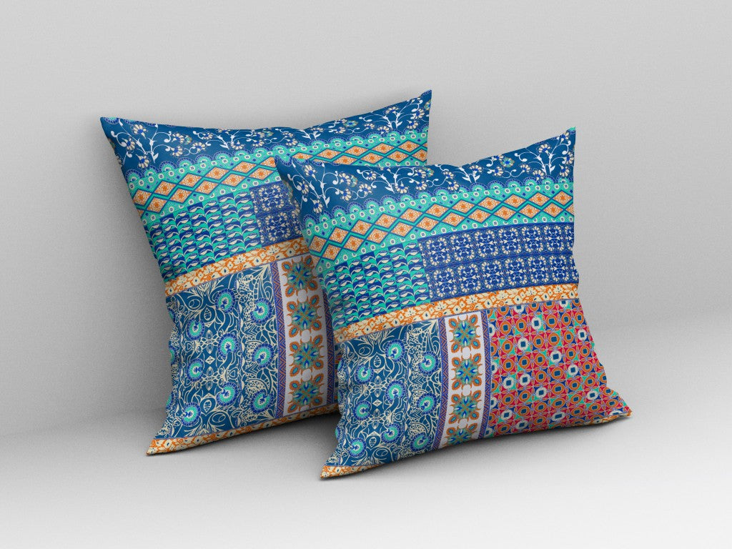 16” Blue Orange Patch Indoor Outdoor Zippered Throw Pillow