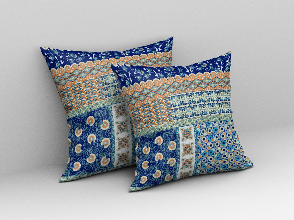 16” Navy Orange Patch Indoor Outdoor Zippered Throw Pillow