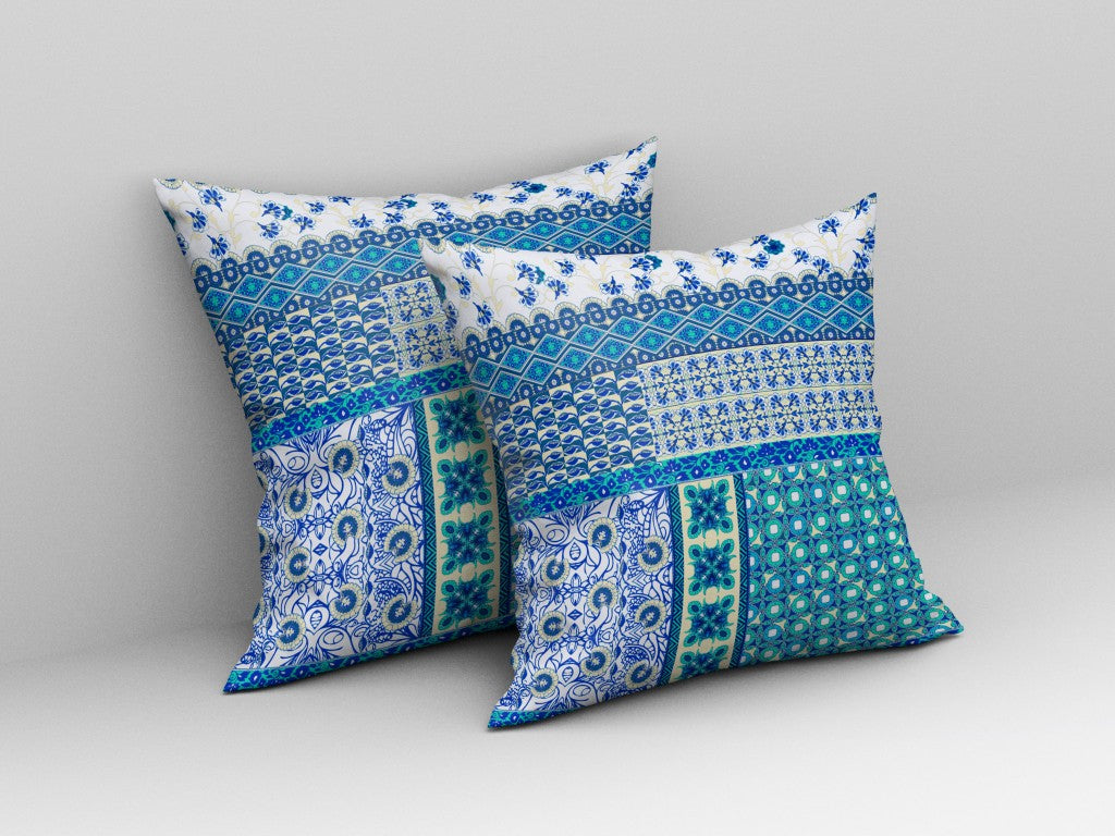 18” Turquoise Blue Patch Indoor Outdoor Zippered Throw Pillow