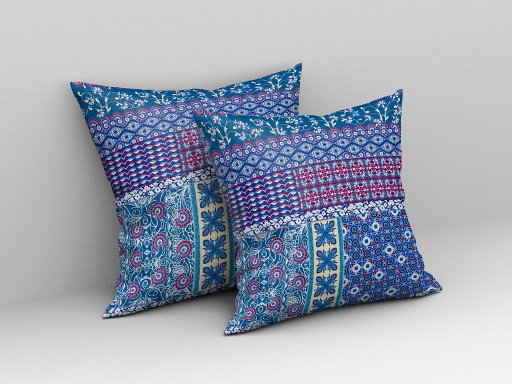 16” Navy Plum Patch Indoor Outdoor Zippered Throw Pillow