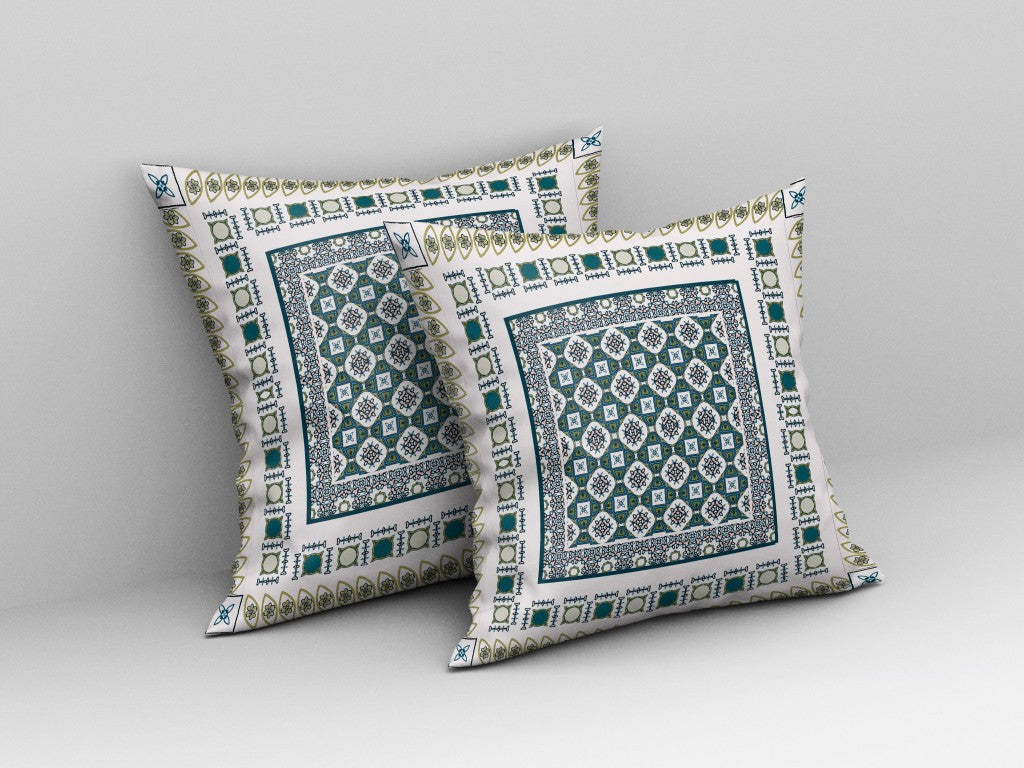 16” White Green Block Indoor Outdoor Zippered Throw Pillow