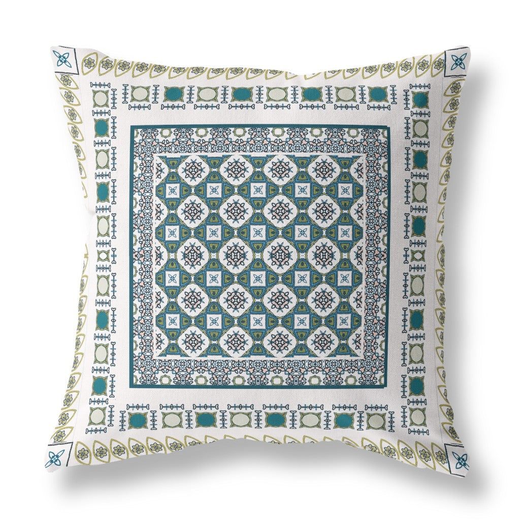 18” White Green Block Indoor Outdoor Zippered Throw Pillow