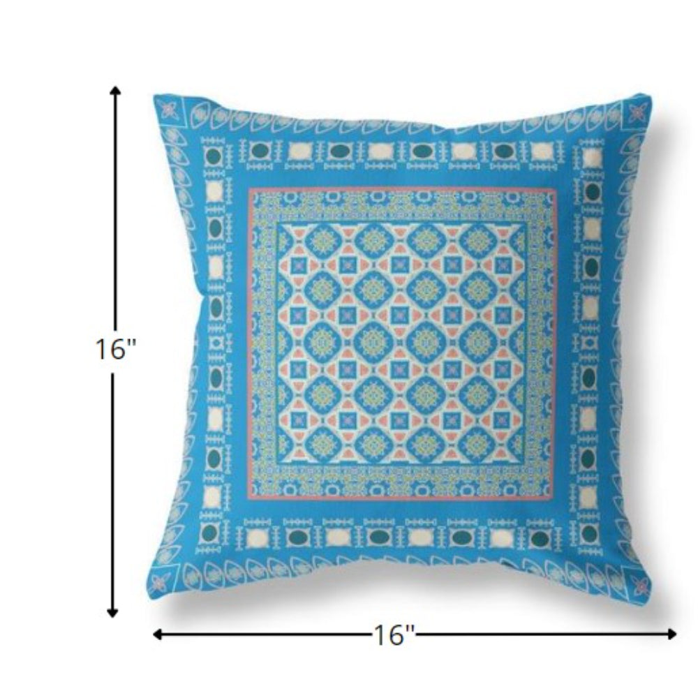 16” Blue Pink Block Indoor Outdoor Zippered Throw Pillow