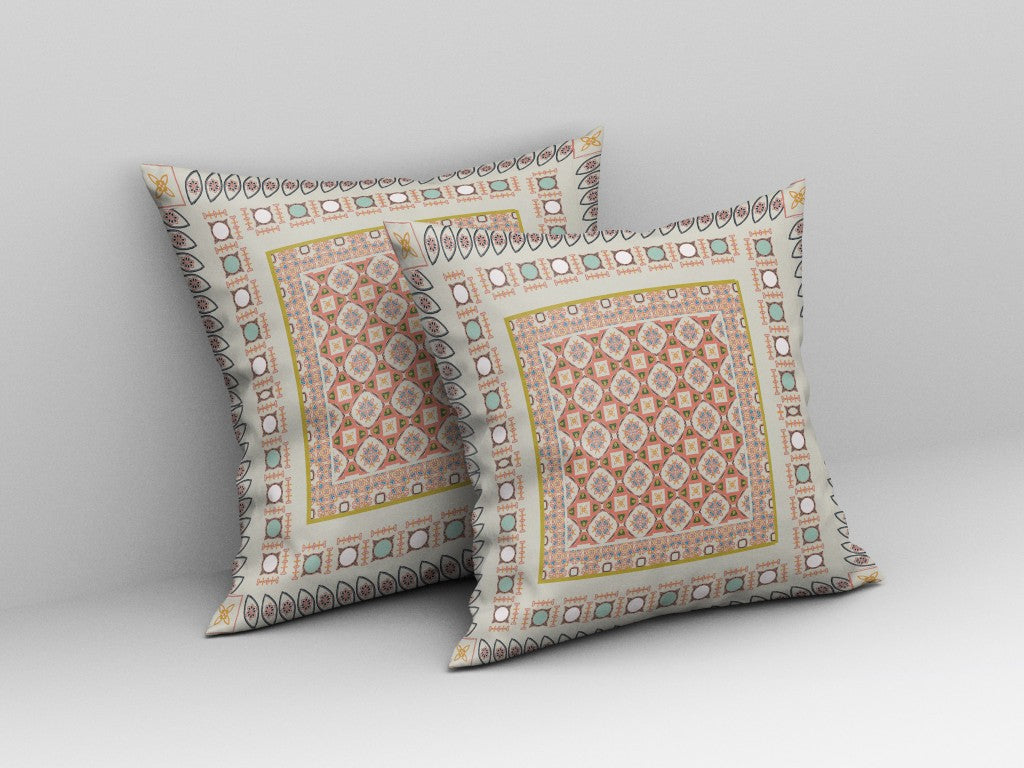 16” White Orange Block Indoor Outdoor Zippered Throw Pillow