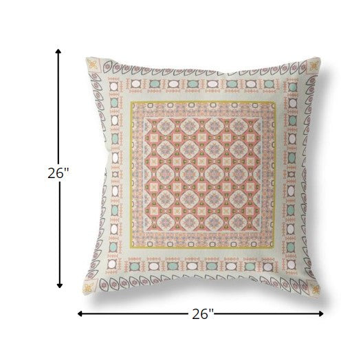 18” White Orange Block Indoor Outdoor Zippered Throw Pillow