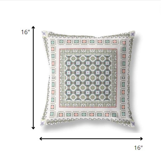 16” White Blue Block Indoor Outdoor Zippered Throw Pillow