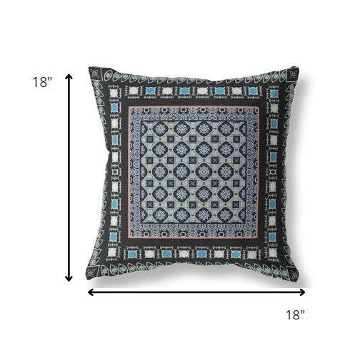 18” Black Blue Block Indoor Outdoor Zippered Throw Pillow