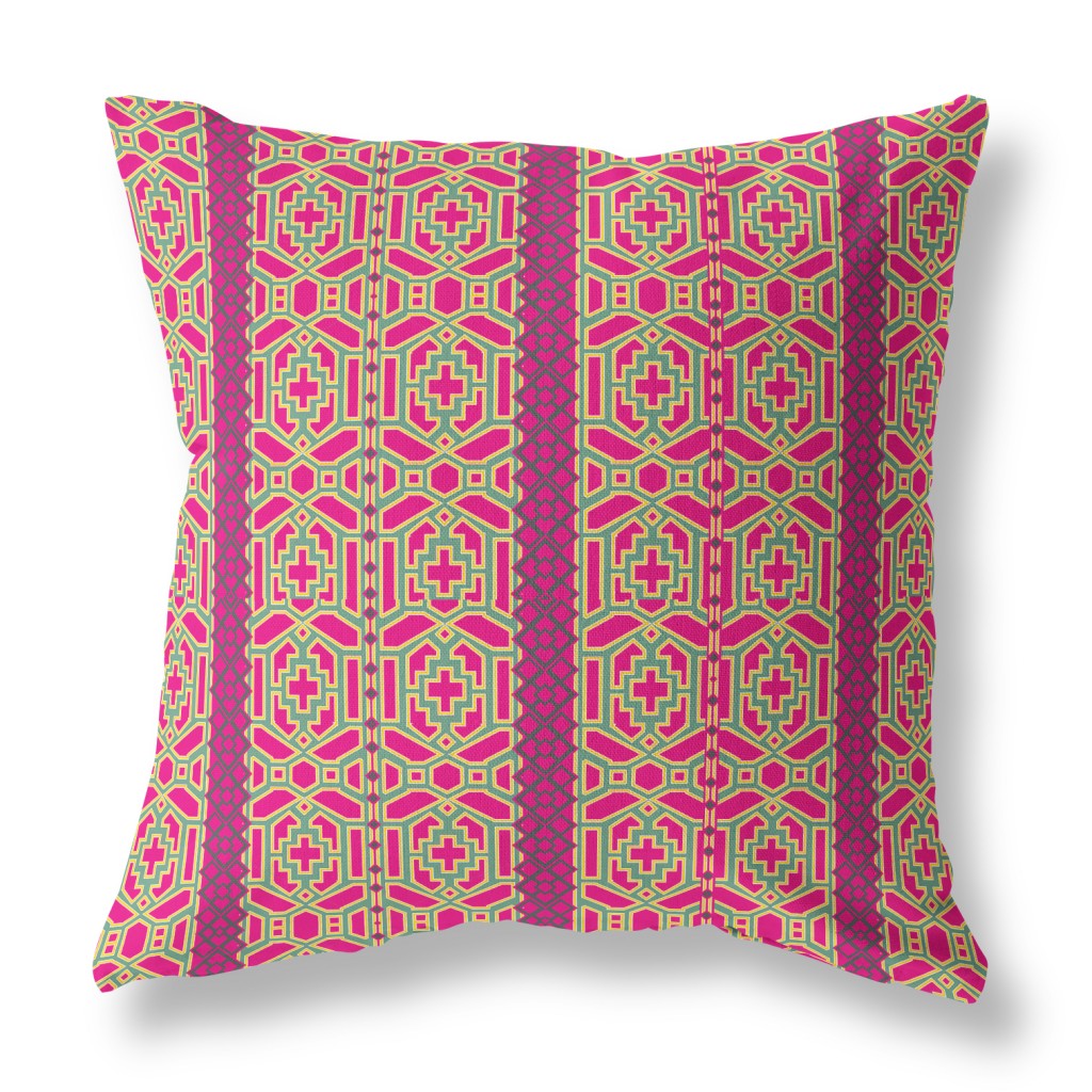 16"x16" Pink And Green Zippered BroadCloth Trellis Throw Pillow