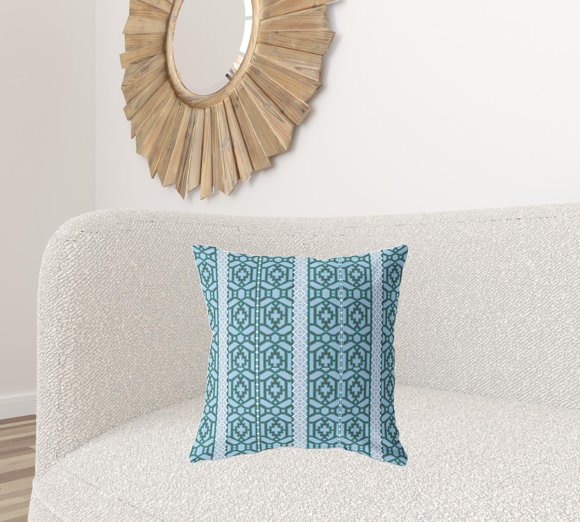 18"x18" Blue And Brown Zippered BroadCloth Trellis Throw Pillow