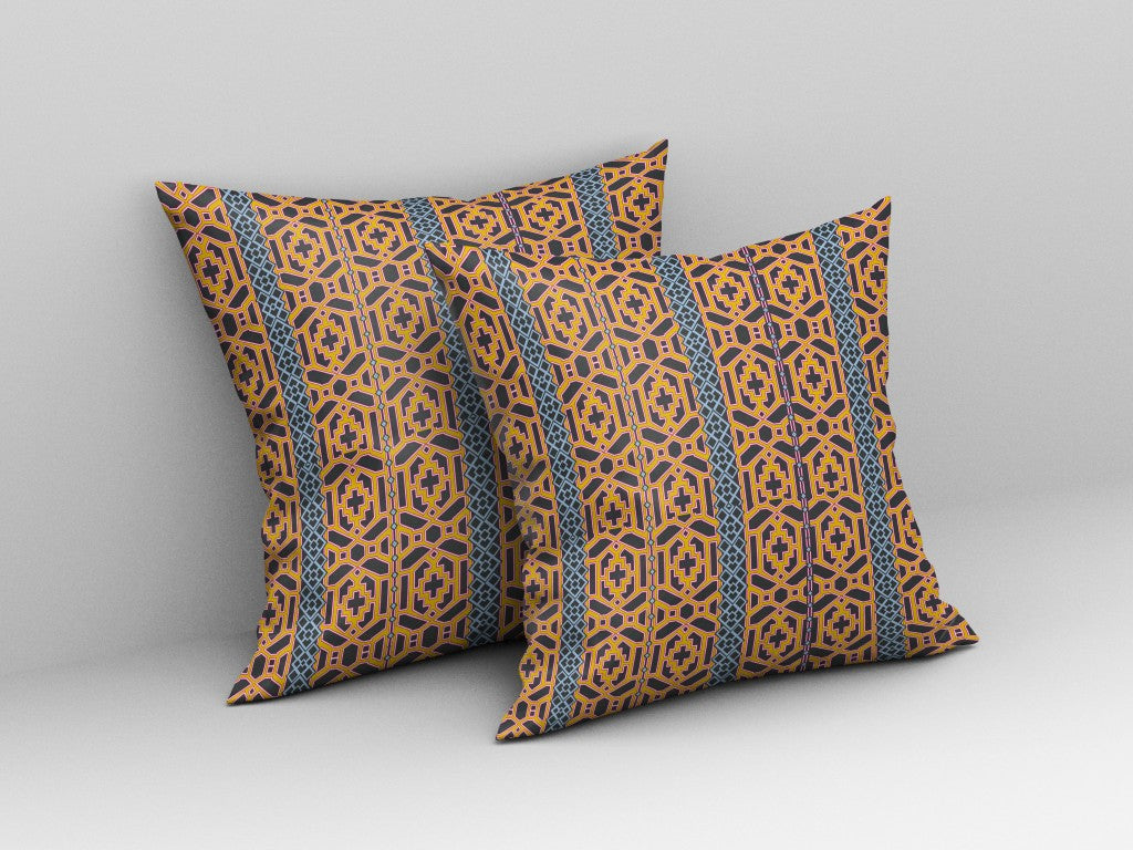 16" X 16" Brown And Yellow Zippered Trellis Indoor Outdoor Throw Pillow