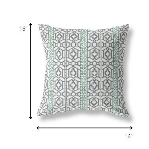 16” White Gray Linework Indoor Outdoor Zippered Throw Pillow