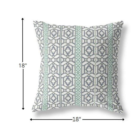 18” White Gray Linework Indoor Outdoor Zippered Throw Pillow