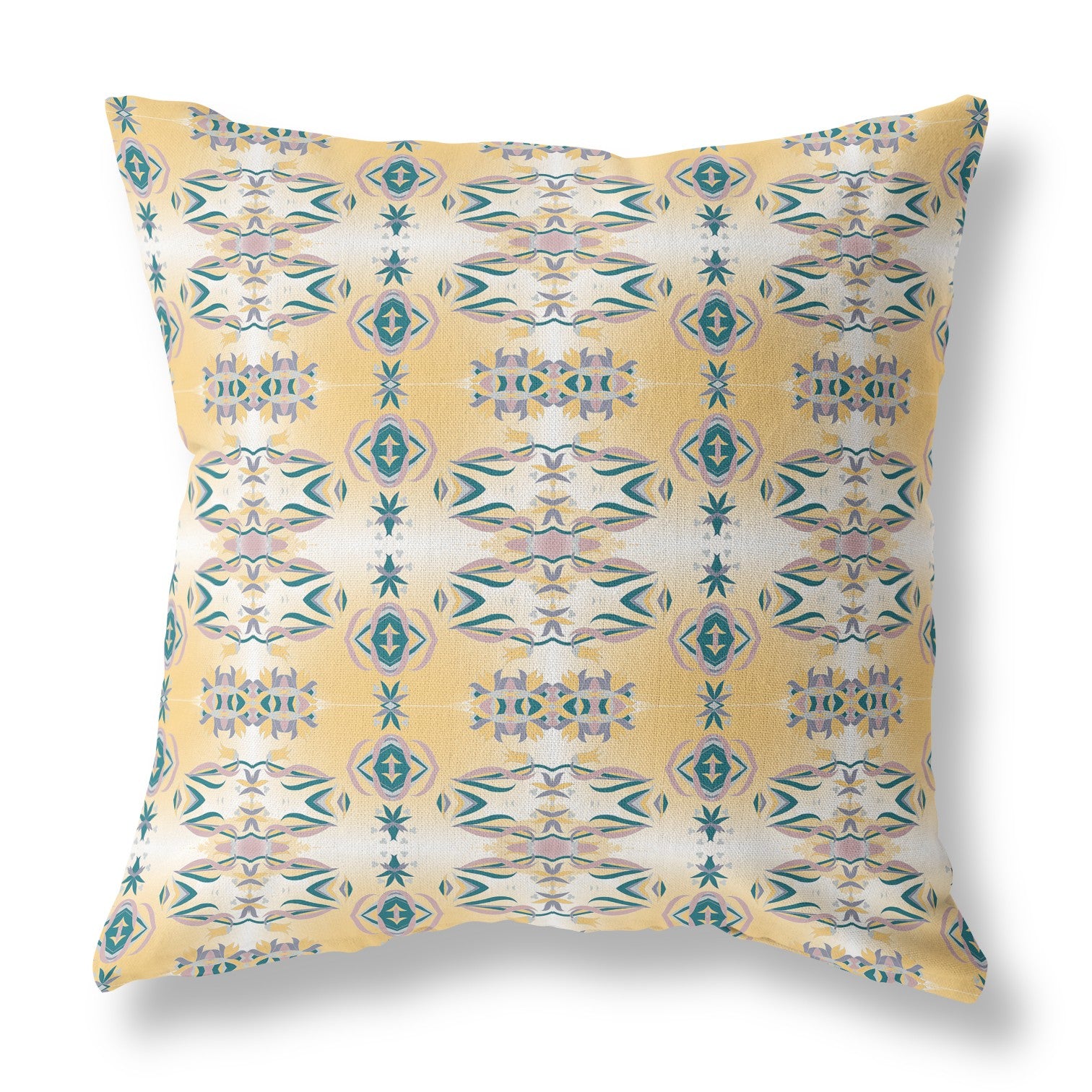 18” Tan Blue Patterned Indoor Outdoor Zippered Throw Pillow