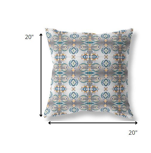 18” White Brown Patterned Indoor Outdoor Zippered Throw Pillow