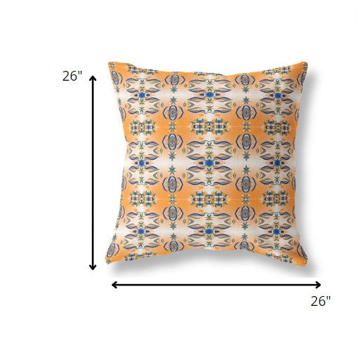 18” Orange Blue Patterned Indoor Outdoor Zippered Throw Pillow