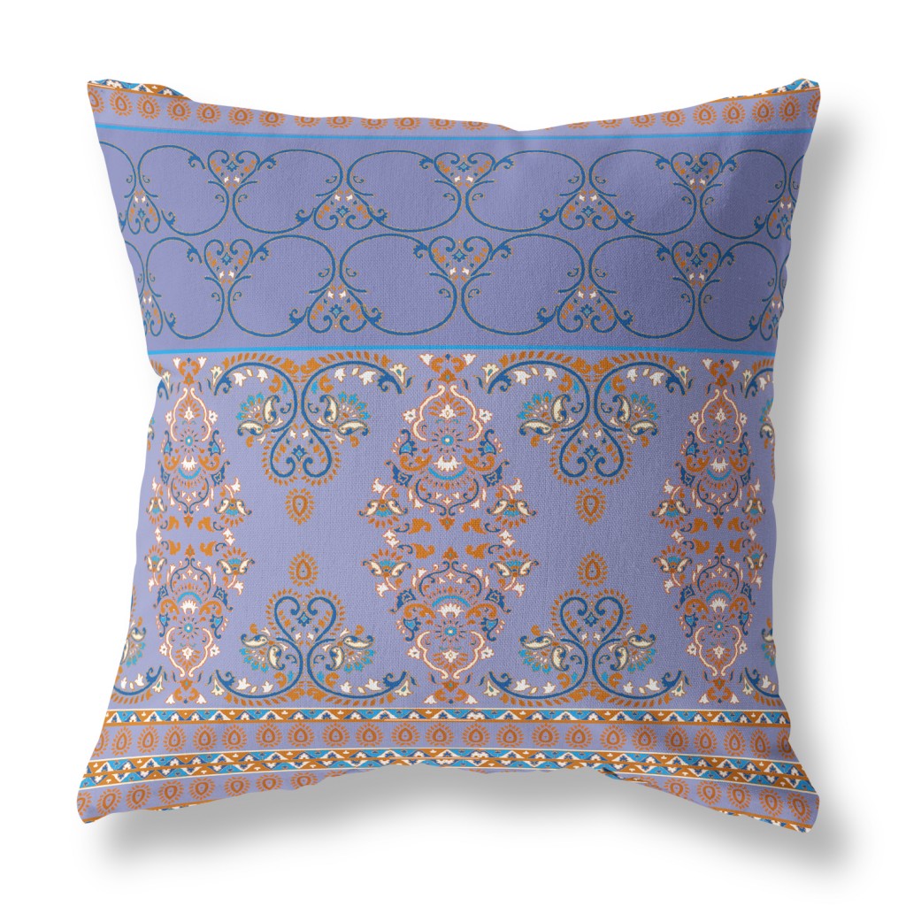 16"x16" Purple And Blue Zippered BroadCloth Damask Throw Pillow