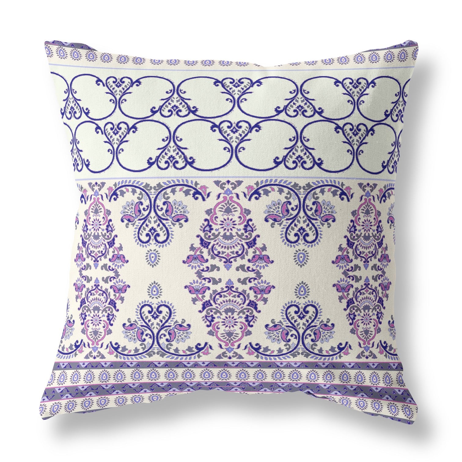 16"x16" Off White And Purple Gray Zip Broadcloth Damask Throw Pillow