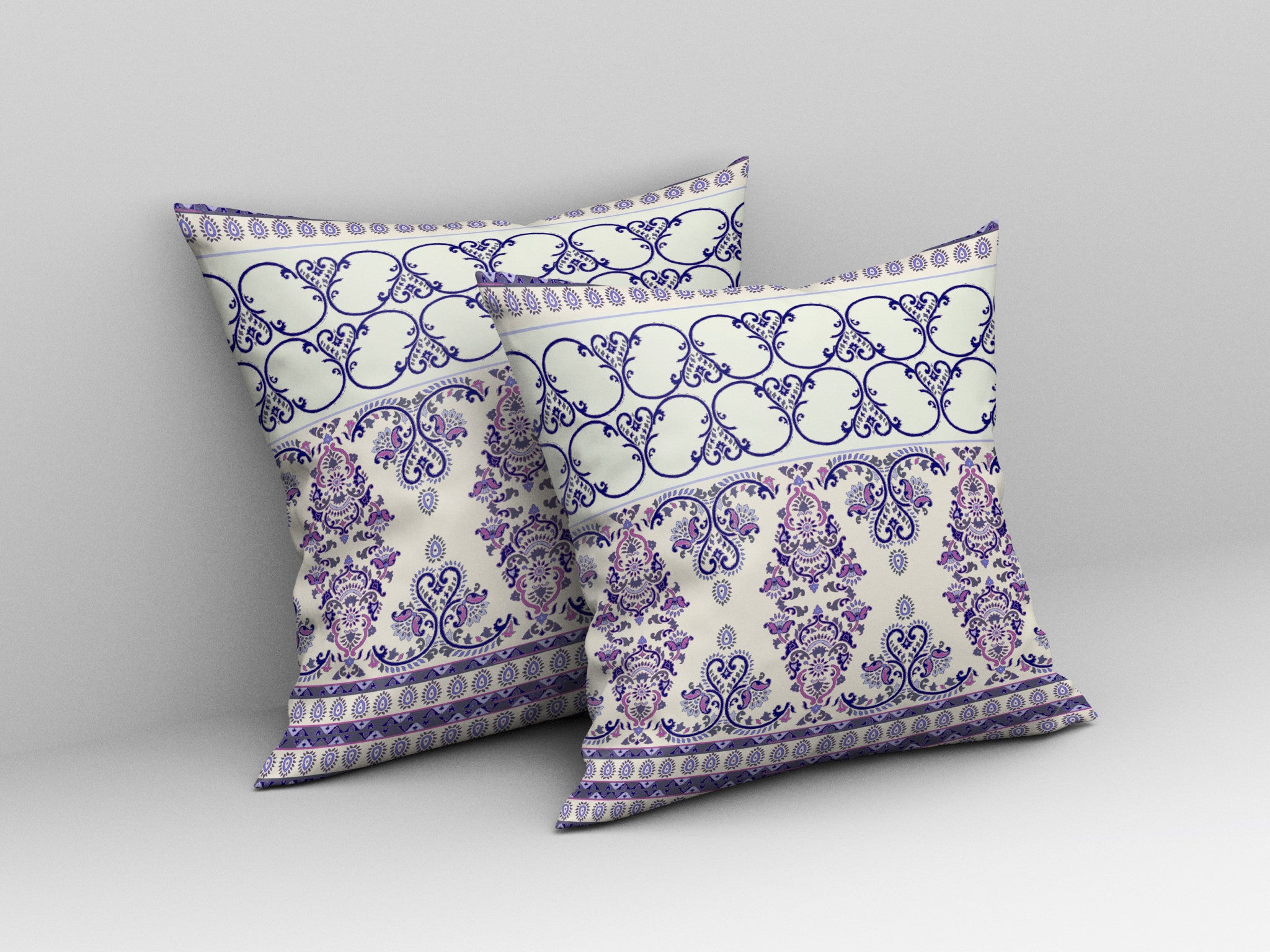 16"x16" Off White And Purple Gray Zip Broadcloth Damask Throw Pillow